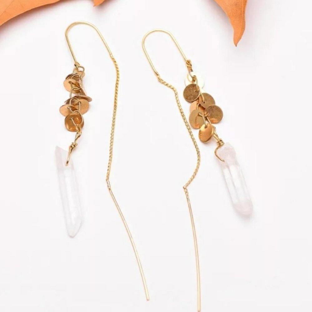 Quartz Crystal Threader Earrings--Made in USA